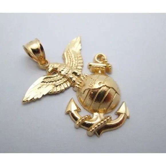 Solid Gold US Marine Corps USMC Military Pendant - Picture 2 of 4